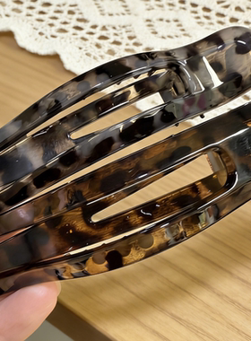 法式复古豹纹鸭嘴发夹女后脑勺盘发抓夹一字碎发夹子气质发卡头饰