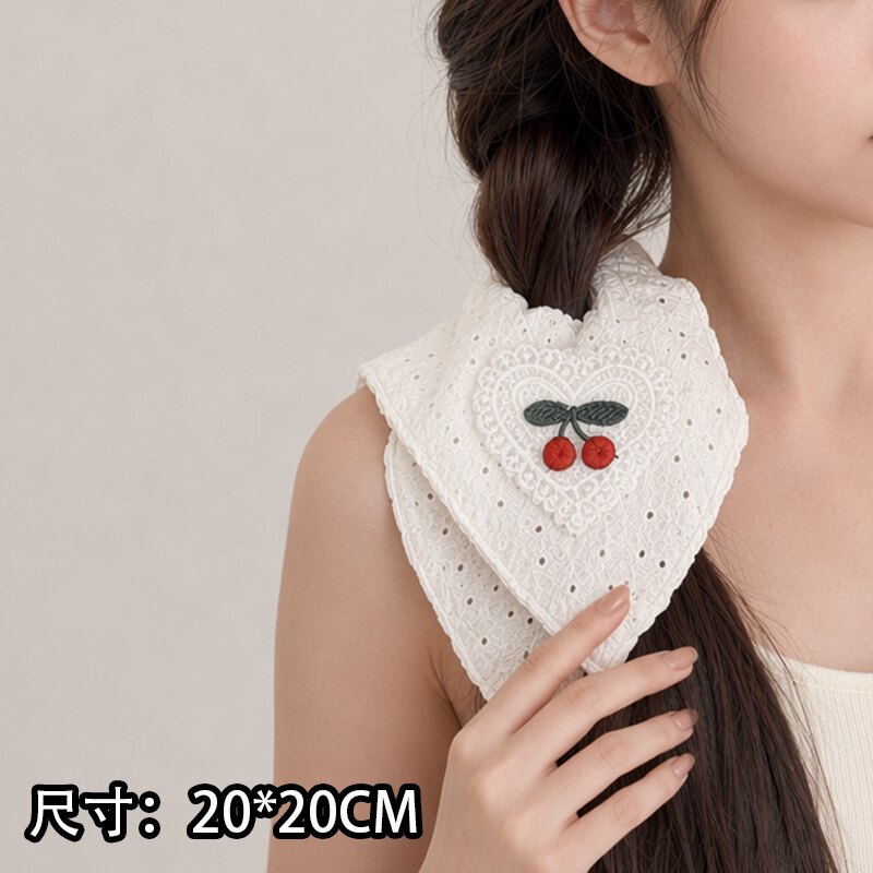 樱桃蕾丝~白色方巾大肠发圈女韩系高级感丸子头超大号头绳发饰