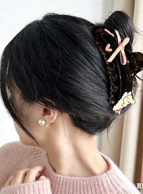可爱小狗蝴蝶结抓夹女新款高级感后脑勺鲨鱼夹子大号甜美卡通发抓