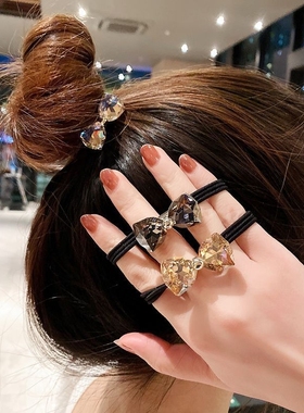 韩国水钻蝴蝶结双股头绳女简约气质丸子头皮筋发绳绑头发马尾发圈