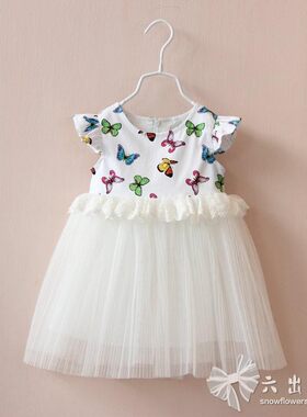 夏季新品女童宝宝贝语童梦纯棉旗袍印花花朵网纱连衣裙公主裙