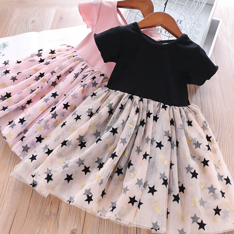女童公主星星网纱短袖连衣裙