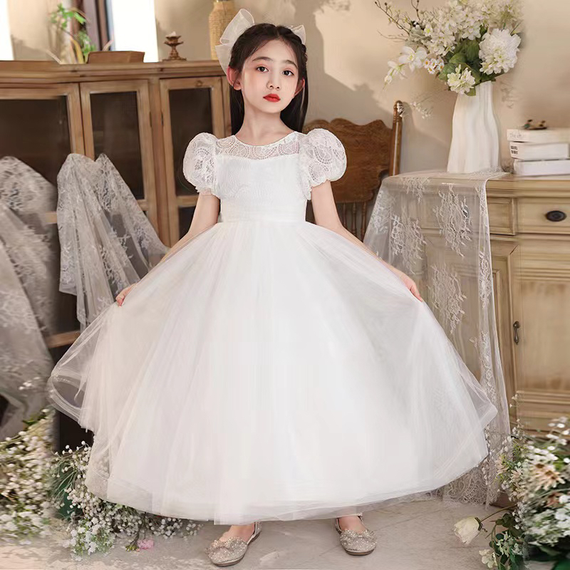 女童粉色白色加长齐地儿童演出服礼服裙婚纱公主蓬蓬裙长裙纱裙