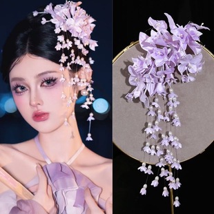 超仙中式新娘森系流苏发夹铃兰花朵结婚侧边复古古风发饰头饰头花