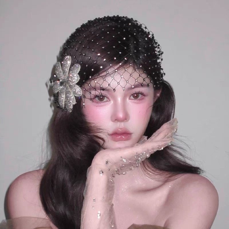易梦玲同款法式水钻花朵网纱帽饰高级感气质新娘头饰生日结婚饰品