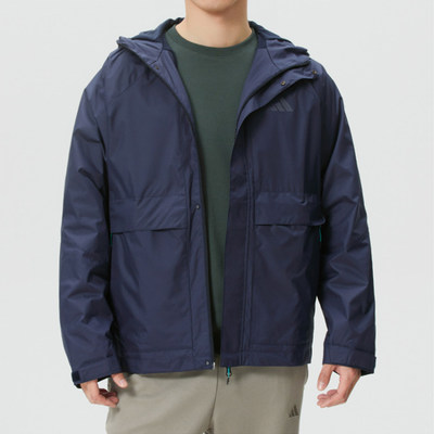 阿迪达斯男连帽外套运动防风宽松户外休闲拉链茄克KR2495 KR2493