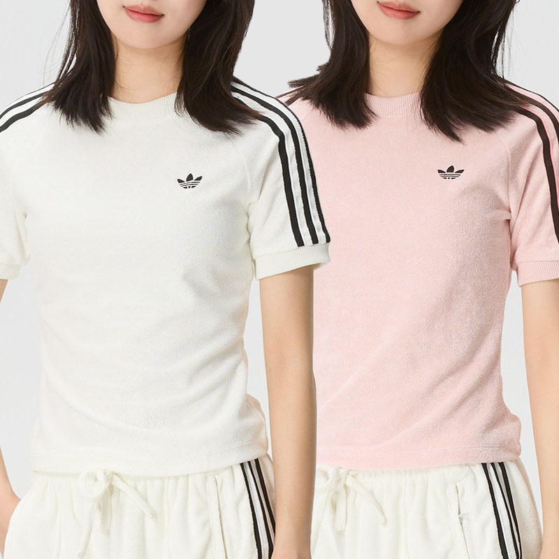 阿迪达斯三叶草短袖T恤女修身透气运动休闲圆领上衣KD1411 KD1410图片