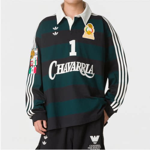 Adidas阿迪达斯三叶草复古运动风条纹长袖POLO衫男KV1977