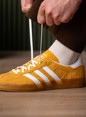 阿迪达斯黄色德训鞋男女通用GAZELLE INDOOR休闲运动鞋KH6037