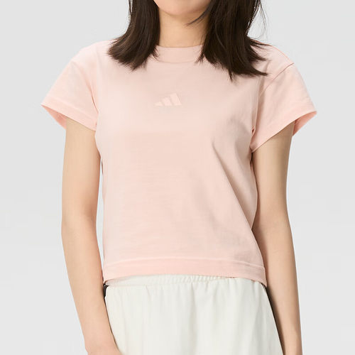 Adidas阿迪达斯女短袖T恤粉色圆领透气运动休闲纯棉上衣KD7756