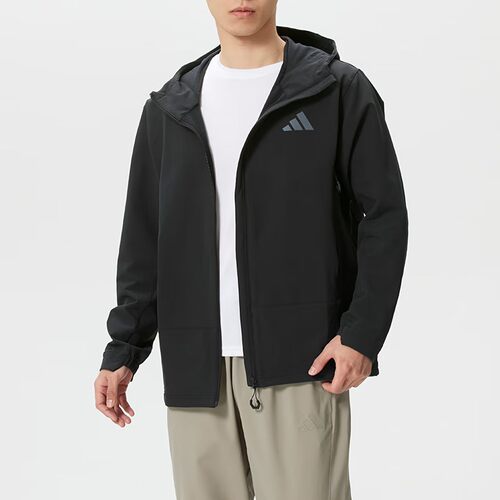 Adidas阿迪达斯男装连帽防风夹克运动休闲外套黑色宽松KD9409