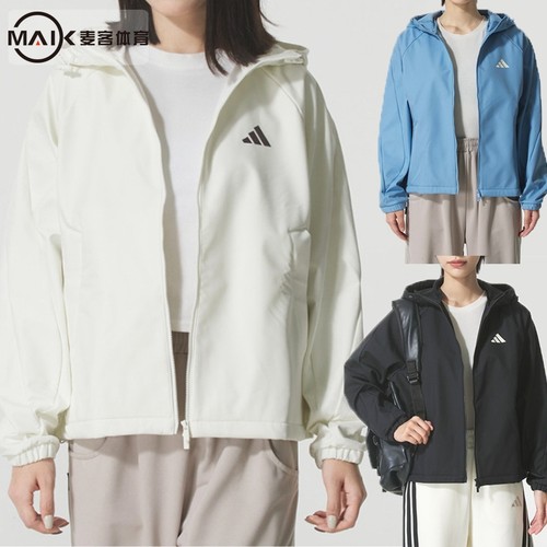 阿迪达斯女运动休闲梭织连帽外套
