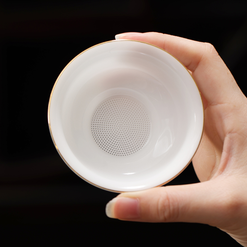 冰种玉瓷茶滤网茶漏超细套装二合一德化白瓷泡茶陶瓷过滤器架托