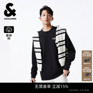 重磅棉长袖 杰克琼斯春夏新款 撞色字母宽松打底衫 亨利领T恤