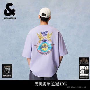 【NBA联名湖人队】杰克琼斯男装春季高级感短袖T恤上衣圆领纯棉