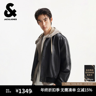 饰时尚 宽松皮夹克上衣服字母装 百搭街头休闲感 男装 杰克琼斯秋冬季