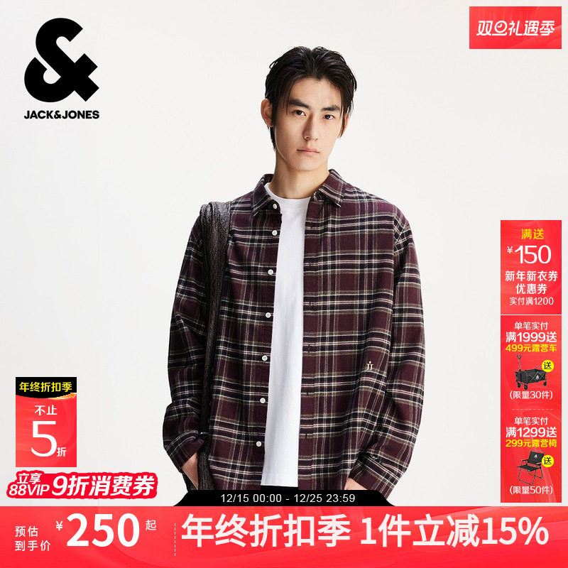 杰克琼斯男装秋季新款纯棉舒适柔软刺绣宽松翻领长袖中性简约衬衫