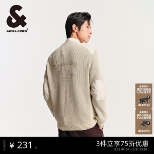 潮流百搭水洗字母印花基础圆领毛针织衫 杰克琼斯男装 时尚 新款 春季