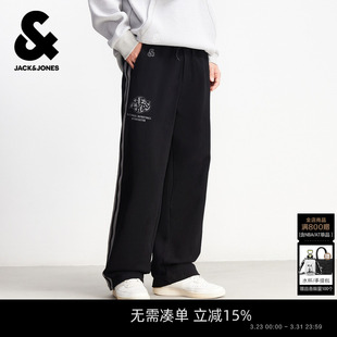 NBA联名 撞色织带卫裤 杰克琼斯男装 新款 黑色刺绣宽松湖人 春季