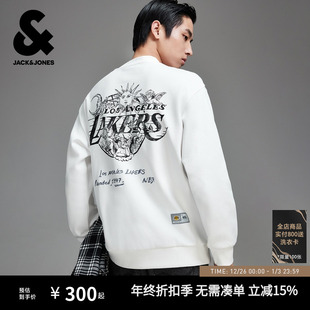 杰克琼斯秋冬新款 NBA联名湖人队略宽松贴布百搭潮流圆领卫衣男装