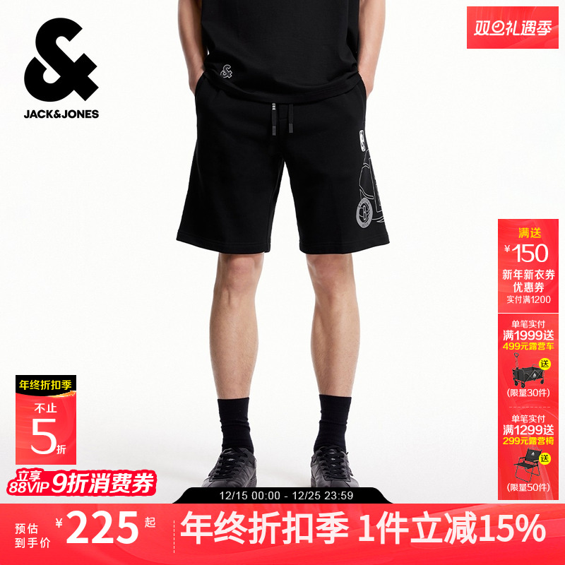 杰克琼斯NBA联名秋季男装短裤侧边篮网队胶印舒适篮球潮运动裤子
