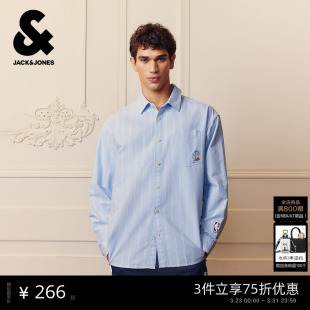 新款 春季 中性简约宽松全棉舒适翻领上衣 衬衫 杰克琼斯NBA联名男装