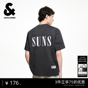 杰克琼斯男装 新款 NBA联名太阳队T恤运动宽松纯棉舒适短袖 上衣 春季