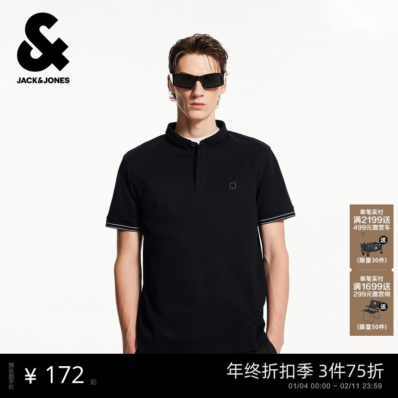 杰克琼斯男装式士polo衫秋季新款纯棉翻领T恤高级休闲短袖男生款