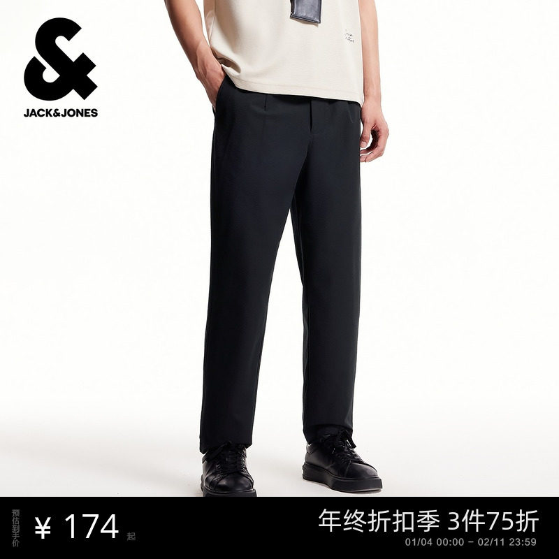 杰克琼斯男装秋季新款休闲裤经典纯色泡泡纱锥形长裤子下装男款