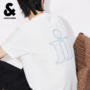 T恤圆领刺绣胶印潮宽松休闲舒适通勤百搭 短袖 杰克琼斯春夏季 男装