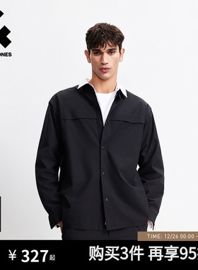 杰克琼斯衬衫外套男款2026年春季新款宽松黑色长袖衬衣上衣男装