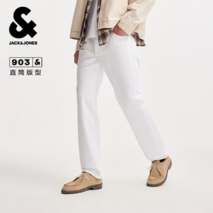 903杰克琼斯新款春季男装直筒伐木牛仔裤纯色白色休闲男款长裤子