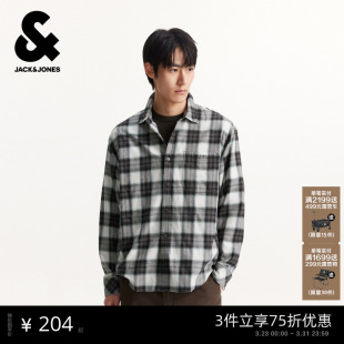 纯棉口袋长袖 杰克琼斯男装 黑白配色百搭宽松日常时尚 衬衫 上衣 春季