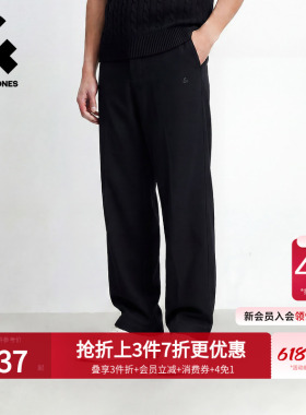 杰克琼斯男装夏季休闲裤卫裤黑色刺绣宽松紧腰头纯色长裤子男士潮
