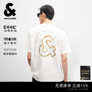 短袖 春季 杰克琼斯男装 穿金带银logoT恤速干吸湿印花宽松 凉感