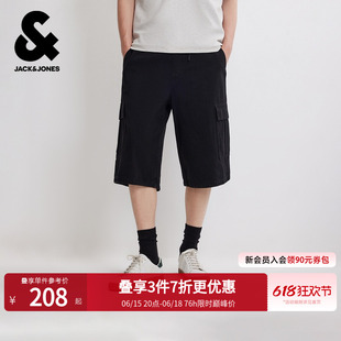 杰克琼斯男装夏季新款休闲宽松阔腿工装短裤六分大口袋黑色男生