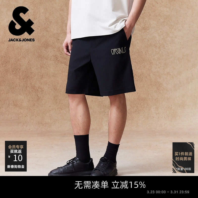 杰克琼斯男装短裤尼龙印花胶印松紧时尚百搭潮流休息春夏宽松版型