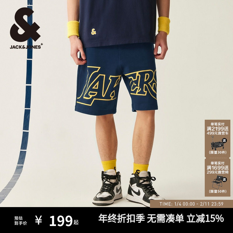 杰克琼斯NBA联名湖人队运动印花短裤篮球男装休闲潮男短裤子秋季