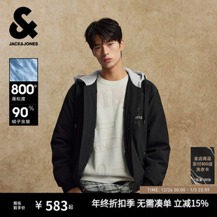 男冬连帽外套夹克男装 杰克琼斯颜值轻羽短款 假两件轻薄羽绒服