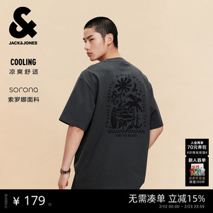 【遮热】杰克琼斯男装夏季T恤时尚百搭字母图案印花罗纹圆领宽松