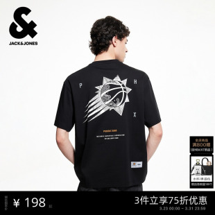 黑色百搭纯棉潮流短袖 杰克琼斯男装 NBA联名T恤经典 新款 上衣 春季