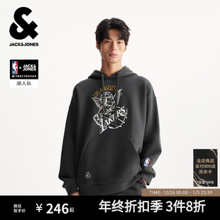 新款 杰克琼斯25秋季 湖人队印花连帽卫衣外套宽松男装 NBA联名