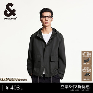 杰克琼斯男装春秋季新潮酷高街25年休闲抽绳连帽宽松舒适夹克外套
