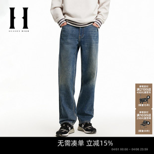 新款 春季 HIGH男装 子 猫须水洗直筒牛仔裤 长裤 纯棉舒适时尚 SEASON