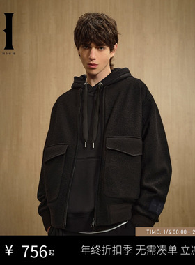 SEASON HIGH24年秋冬新款男士黑色舒适商务休闲潮流夹克外套男装