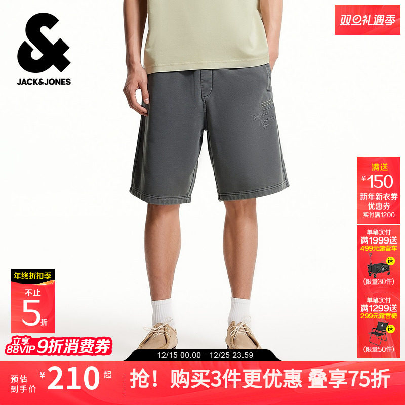 杰克琼斯男装秋季新款短裤百搭字母刺绣贴布宽松休闲纯棉裤子下装