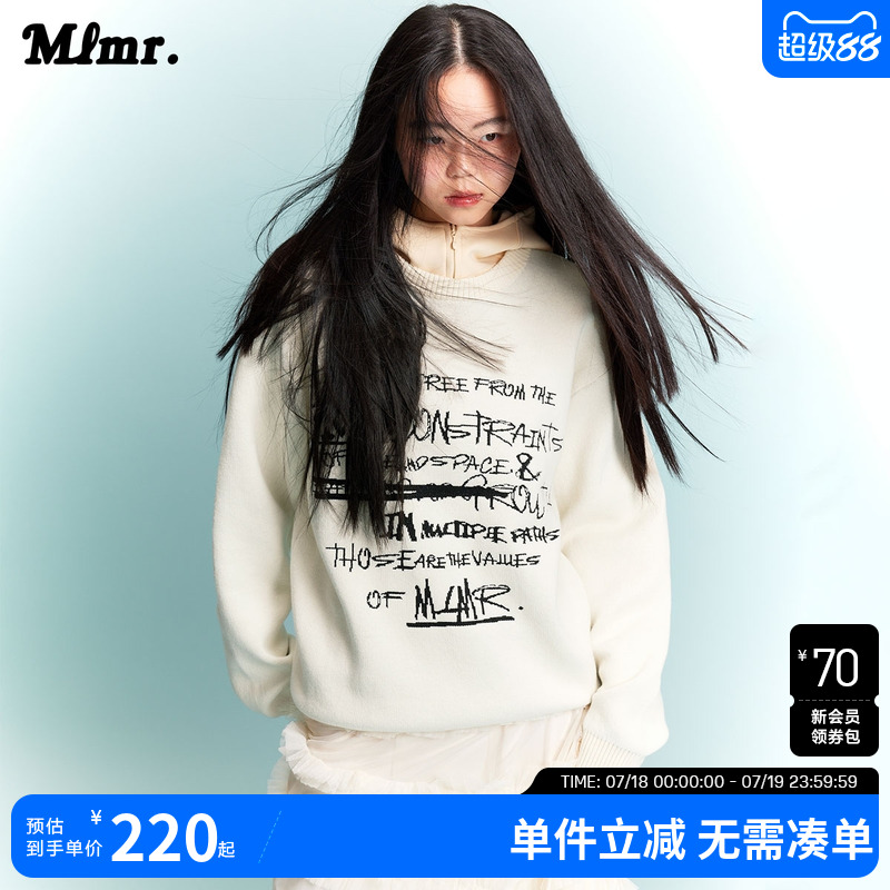MLMR秋舒适纯棉圆领毛衣原创趣味提花针织图案装饰针织衫男女同款