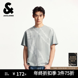 衣身扎染印花百搭舒适纯棉宽松圆领短袖 新款 T恤 秋季 杰克琼斯男装