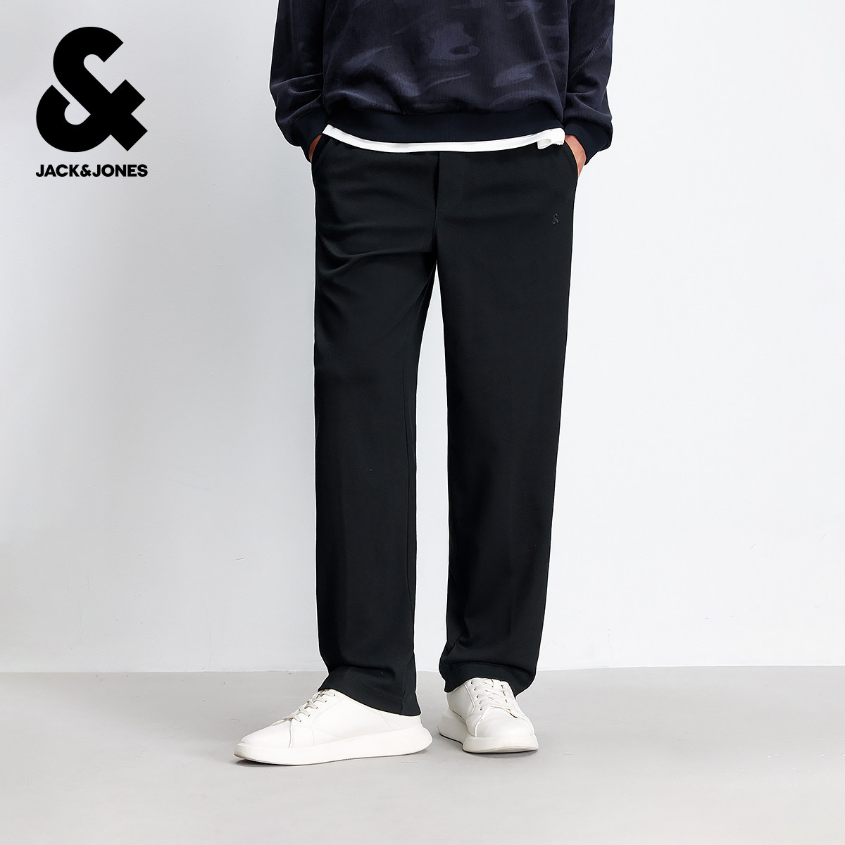 杰克琼斯男装秋季休闲裤男款针织刺绣宽松阔腿松紧腰头纯色长裤子,男装,休闲裤,淘宝优惠券,粉丝福利购,淘宝优惠卷