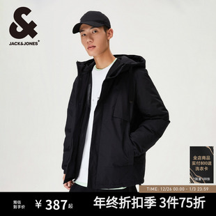 杰克琼斯男装 保暖潮流运动纯色抽绳连帽立领休闲棉服外套 秋冬新款